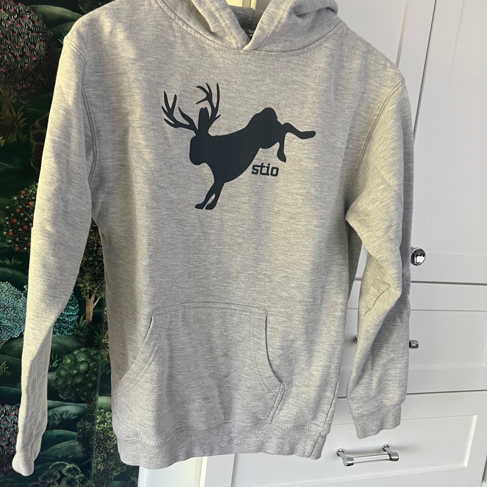 Stio Light Gray Hoodie with Black Design